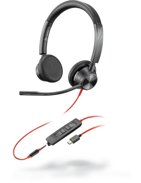 POLY Blackwire 3325 Auricolare Cablato A Padiglione Ufficio USB tipo-C Nero, Rosso