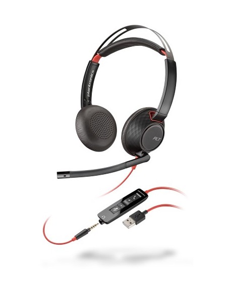 POLY Blackwire 5220 Auricolare Cablato A Padiglione Musica e Chiamate USB tipo A Nero, Rosso