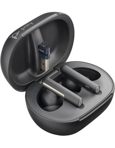 POLY Auricolari nerofumo Voyager Free 60+ UC M + Adattatore BT700 USB-A + Custodia per ricarica con touchscreen