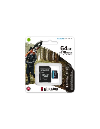 Kingston Technology Scheda microSDXC Canvas Go Plus 170R A2 U3 V30 da 64GB + adattatore