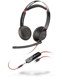 POLY Blackwire 5220 Auricolare Cablato A Padiglione Musica e Chiamate USB tipo-C Nero, Rosso