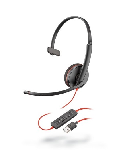 POLY Blackwire C3210 Auricolare Cablato A Padiglione Musica e Chiamate USB tipo A Nero, Rosso