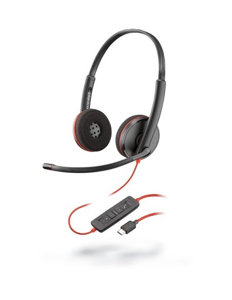 POLY Blackwire C3220 Auricolare Cablato A Padiglione Musica e Chiamate USB tipo-C Nero, Rosso