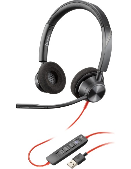 POLY Cuffia Blackwire 3320 Microsoft Teams con connettore USB-A, certificata per Microsoft Teams