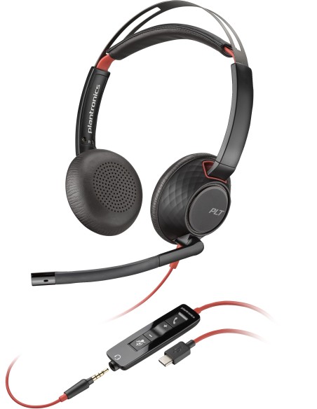 POLY Cuffie stereo Blackwire 5220 con connettore USB-C + spina da 3,5 mm + adattatore USB-C A