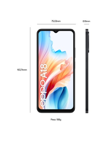 OPPO A18 4G Smartphone, AI Doppia fotocamera 8+2MP, Selfie 5MP, Display 6.56” 90HZ LCD HD+, 5000mAh, RAM 4GB (Esp