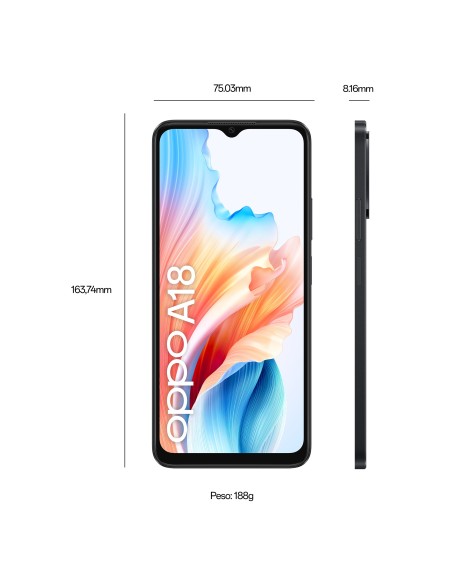 OPPO A18 4G Smartphone, AI Doppia fotocamera 8+2MP, Selfie 5MP, Display 6.56” 90HZ LCD HD+, 5000mAh, RAM 4GB (Esp