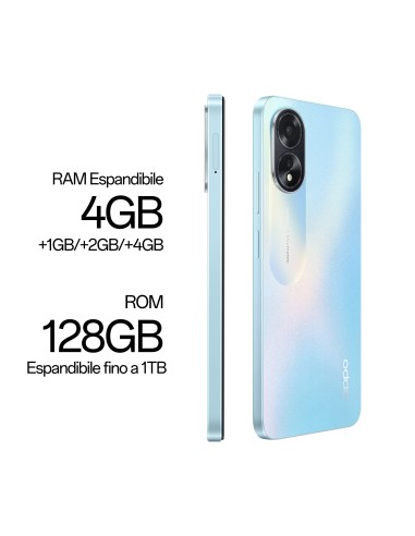 OPPO A18 4G Smartphone, AI Doppia fotocamera 8+2MP, Selfie 5MP, Display 6.56” 90HZ LCD HD+, 5000mAh, RAM 4GB (Esp