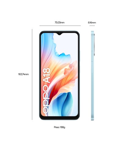 OPPO A18 4G Smartphone, AI Doppia fotocamera 8+2MP, Selfie 5MP, Display 6.56” 90HZ LCD HD+, 5000mAh, RAM 4GB (Esp