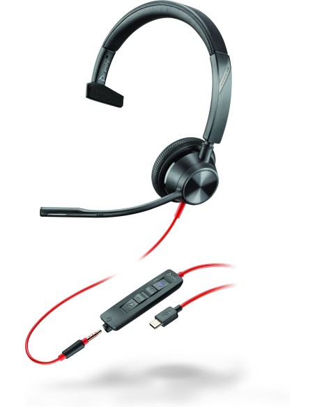 POLY Cuffie monoaurali Blackwire 3315 con connettore USB-C, certificate per Microsoft Teams + spina da 3,5 mm + adattatore