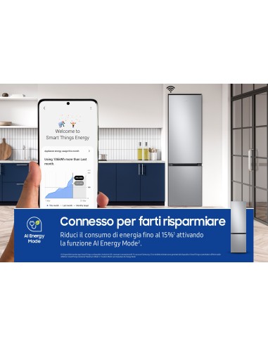 Samsung RB38C603DSA frigorifero Combinato EcoFlex AI Libera installazione con congelatore Wifi 2m 390 L Classe D, Inox
