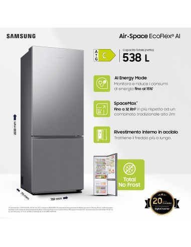 Samsung RB53DG706CS9 Libera installazione 538 L C Metallico, Acciaio inossidabile