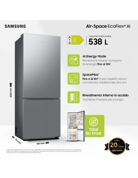 Samsung RB53DG706CS9 Libera installazione 538 L C Metallico, Acciaio inossidabile