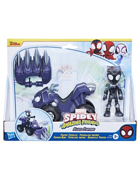 Marvel Spidey e I Suoi Fantastici Amici, set Black Panther Panther Patroller, action figure con veicolo e accessorio,