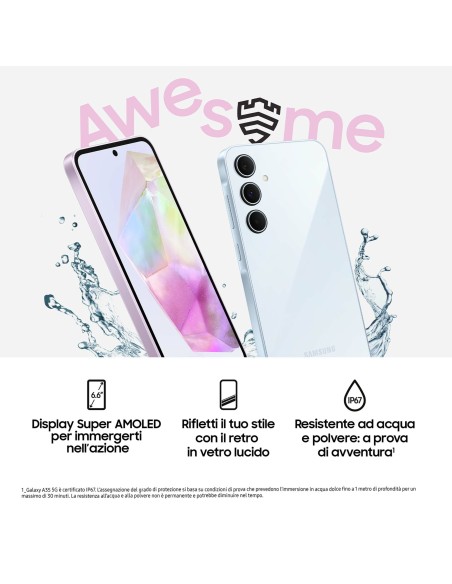 Samsung Galaxy A35 5G Display FHD+ Super AMOLED 6.6”, Android 14, 8GB RAM, 256GB, Dual SIM, Batteria 5.000 mAh, Awesome Iceblue
