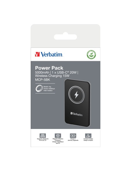 Verbatim Charge 'n' Go Polimeri di litio (LiPo) 5000 mAh Carica wireless Nero