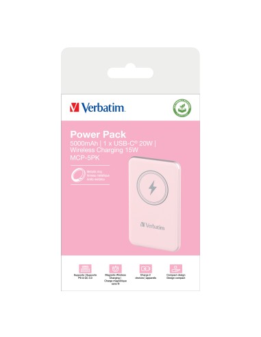 Verbatim Charge 'n' Go Polimeri di litio (LiPo) 5000 mAh Carica wireless Rosa