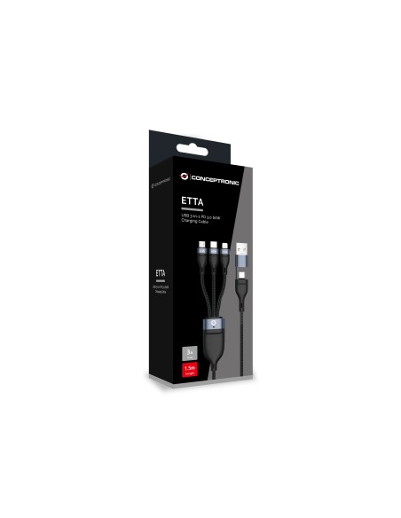 Conceptronic ETTA05B15 cavo USB 1,5 m USB 2.0 USB C USB C Micro-USB B Lightning Nero