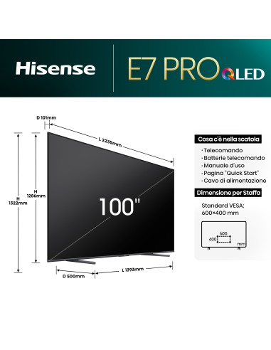 Hisense TV QLED 144Hz 100" 4K Ultra HD 100E7NQ PRO