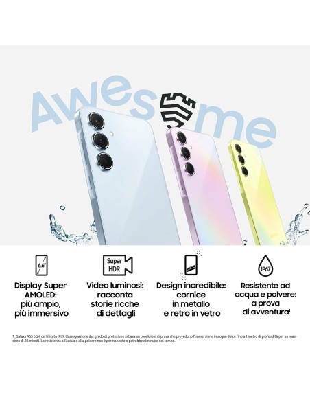 Samsung Galaxy A55 5G Display FHD+ Super AMOLED 6.6”, Android 14, 8GB RAM, 128GB, Dual SIM, Batteria 5.000 mAh, Awesome Iceblue