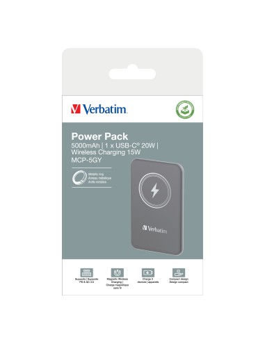 Verbatim Charge 'n' Go Polimeri di litio (LiPo) 5000 mAh Carica wireless Grigio