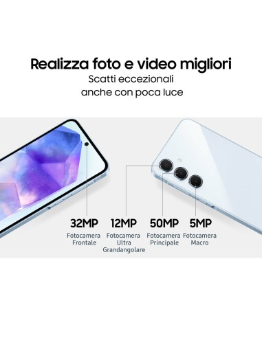 Samsung Galaxy A55 5G Display FHD+ Super AMOLED 6.6”, Android 14, 8GB RAM, 128GB, Dual SIM, Batteria 5.000 mAh, Awesome Lilac