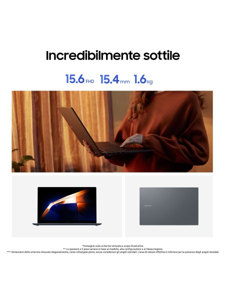 Samsung Galaxy Book4 Intel Core 7 150U Computer portatile 39,6 cm (15.6") Full HD 16 GB LPDDR4x-SDRAM 1 TB SSD NVIDIA GeForce