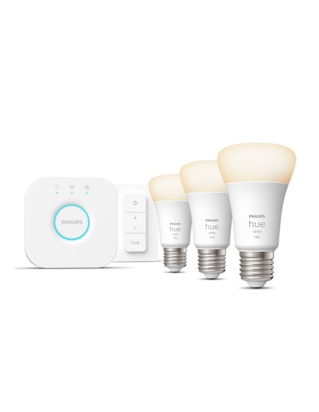 Philips Hue White Starter Kit Bridge + 3 Lampadine Smart E27 75W + Dimmer Switch