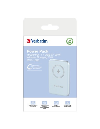 Verbatim Charge 'n' Go Polimeri di litio (LiPo) 10000 mAh Carica wireless Blu
