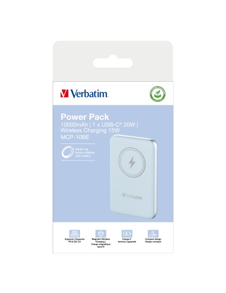 Verbatim Charge 'n' Go Polimeri di litio (LiPo) 10000 mAh Carica wireless Blu