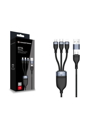 Conceptronic ETTA06B15 cavo USB 1,5 m USB 2.0 USB C USB C Micro-USB B Lightning Nero