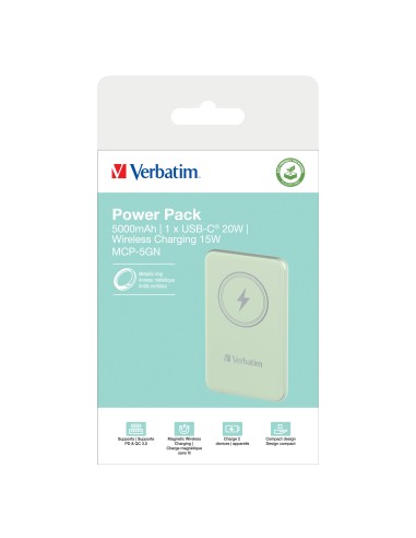 Verbatim Charge 'n' Go Polimeri di litio (LiPo) 5000 mAh Carica wireless Verde