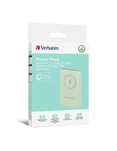 Verbatim Charge 'n' Go Polimeri di litio (LiPo) 5000 mAh Carica wireless Verde