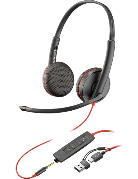 POLY Cuffie Blackwire 3225 stereo USB-C + spinotto da 3,5 mm + adattatore USB-C A (sfuse)
