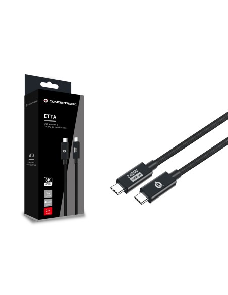Conceptronic ETTA04B20 cavo USB 2 m USB4 Gen 3x2 USB C Nero