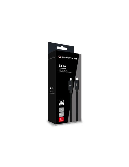 Conceptronic ETTA04B20 cavo USB 2 m USB4 Gen 3x2 USB C Nero