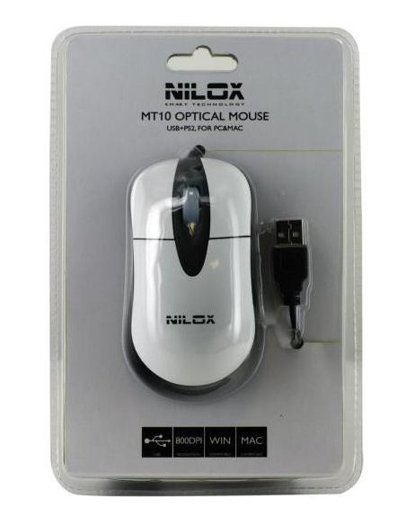 Nilox 10NXMP0026002 mouse Ufficio Ambidestro USB Type-A + PS 2 Ottico 800 DPI