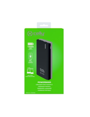 Celly PBDUAL10000BK batteria portatile Polimeri di litio (LiPo) 10000 mAh Nero