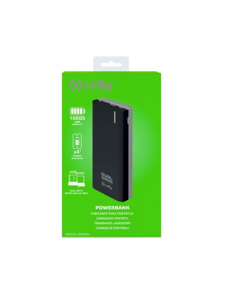 Celly PBDUAL10000BK batteria portatile Polimeri di litio (LiPo) 10000 mAh Nero