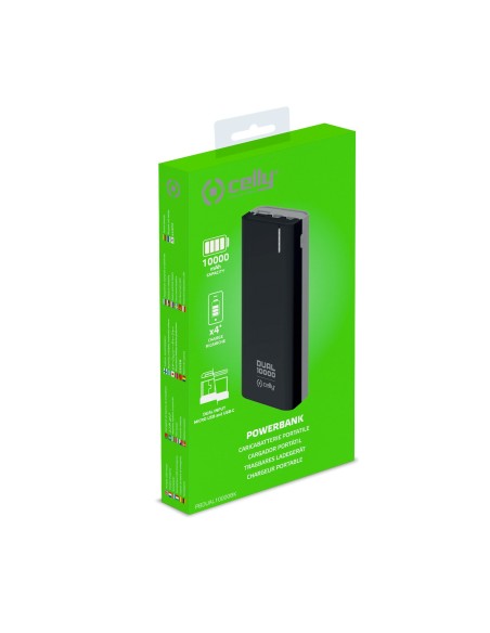 Celly PBDUAL10000BK batteria portatile Polimeri di litio (LiPo) 10000 mAh Nero