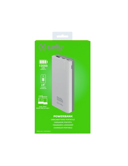 Celly PBDUAL10000WH batteria portatile Polimeri di litio (LiPo) 10000 mAh Bianco