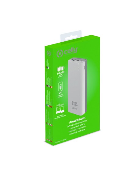 Celly PBDUAL10000WH batteria portatile Polimeri di litio (LiPo) 10000 mAh Bianco