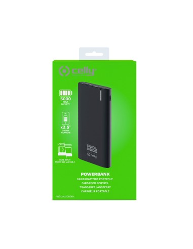 Celly PBDUAL5000BK batteria portatile Polimeri di litio (LiPo) 5000 mAh Nero
