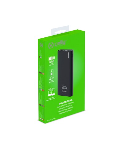 Celly PBDUAL5000BK batteria portatile Polimeri di litio (LiPo) 5000 mAh Nero