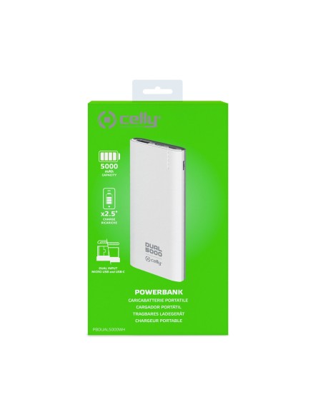 Celly PBDUAL5000WH batteria portatile Polimeri di litio (LiPo) 5000 mAh Bianco