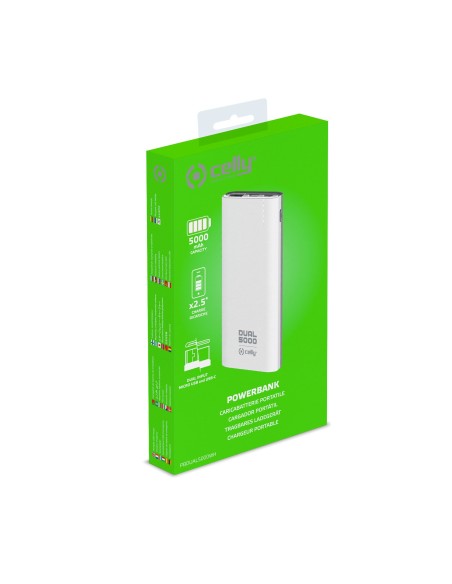 Celly PBDUAL5000WH batteria portatile Polimeri di litio (LiPo) 5000 mAh Bianco