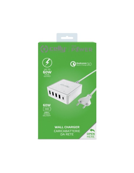 Celly PSUSBC60WWH Caricabatterie per dispositivi mobili Universale Bianco AC Ricarica rapida Interno