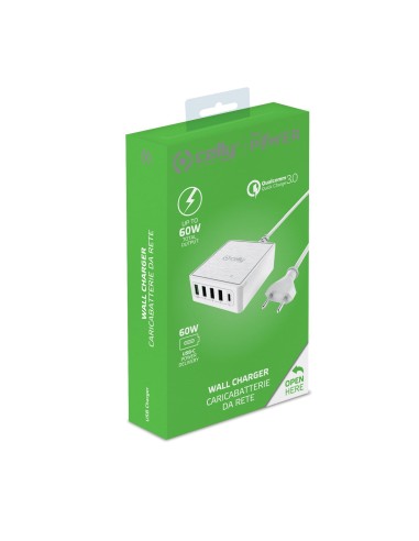 Celly PSUSBC60WWH Caricabatterie per dispositivi mobili Universale Bianco AC Ricarica rapida Interno