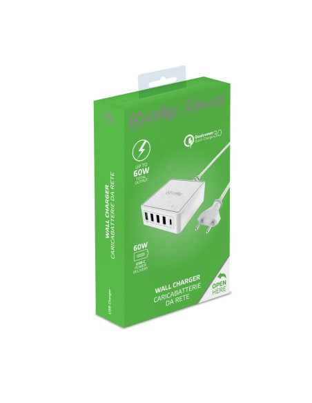 Celly PSUSBC60WWH Caricabatterie per dispositivi mobili Universale Bianco AC Ricarica rapida Interno