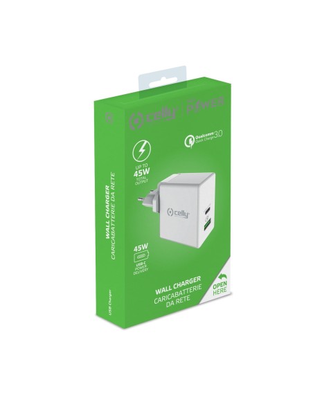 Celly TCUSBC45WWH Caricabatterie per dispositivi mobili Universale Bianco AC Ricarica rapida Interno Celly TCUSBC45WWH Caricabatterie per dispositivi mobili Universale Bianco AC Ricarica rapida Interno
